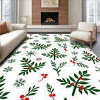 Green Holly Berry Snowflakes Rug