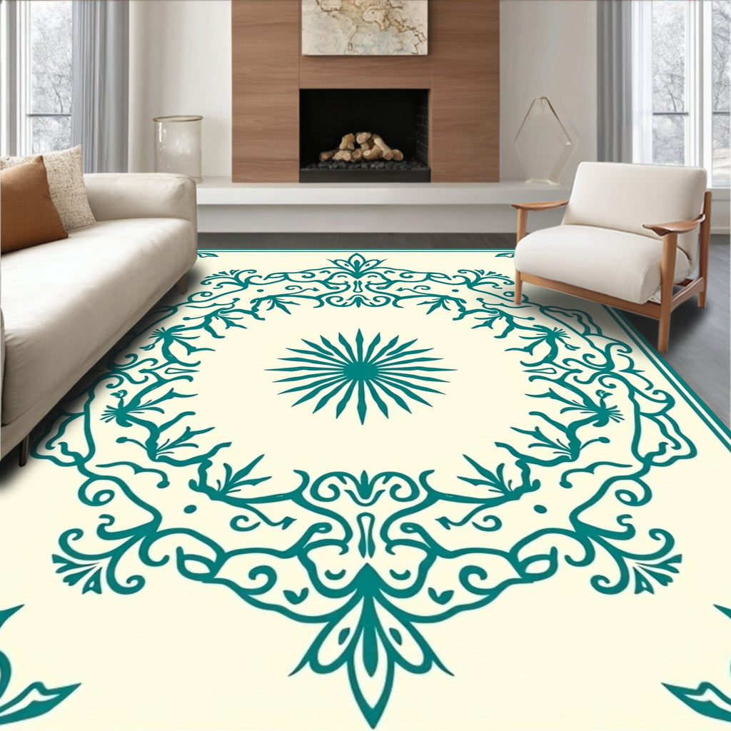 Teal Vintage Floral Sunburst Rug