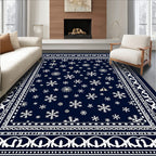 Navy White Snowflake Border Rug
