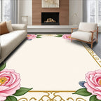 Pink Peony Garden Gold Scroll Rug