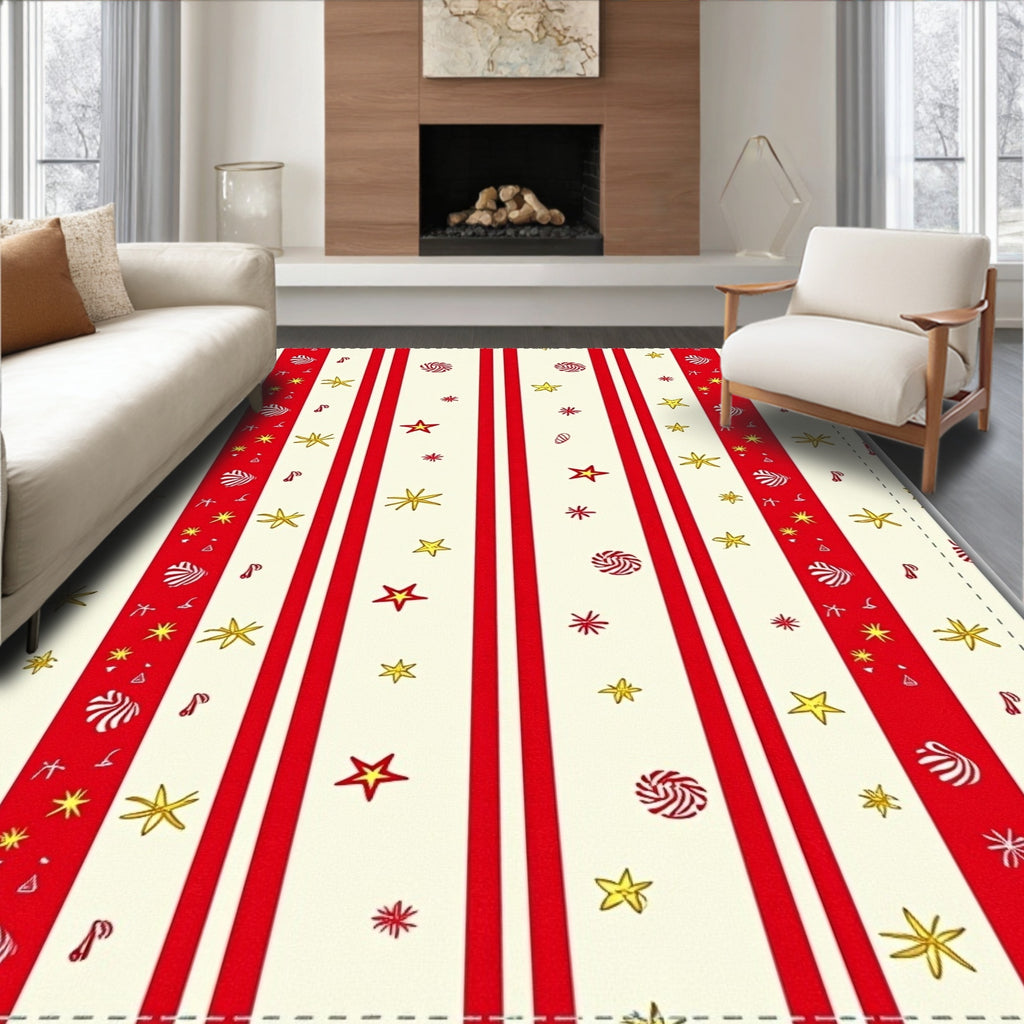 Red and Cream Striped Star Medallion Rug