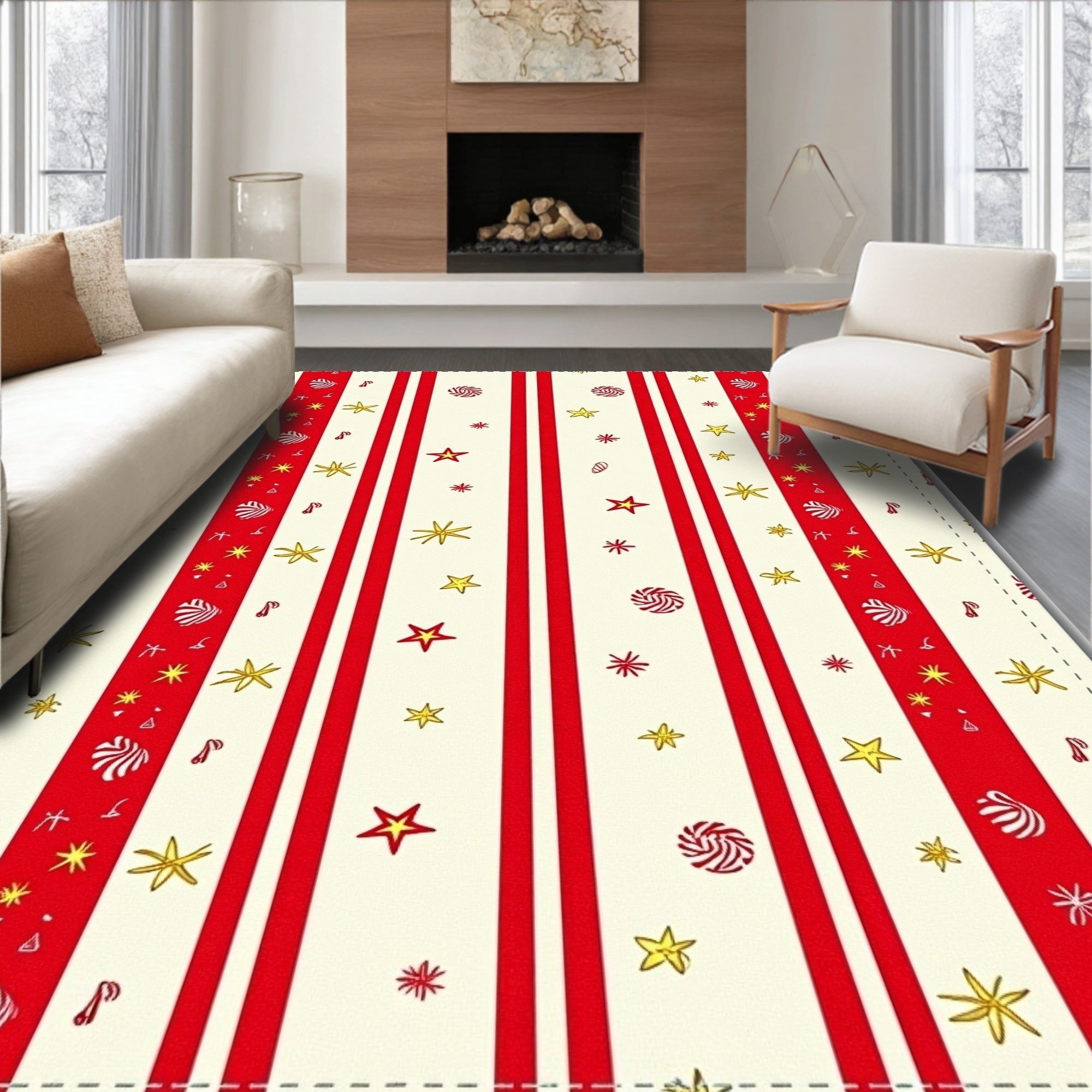 Red and Cream Striped Star Medallion Rug