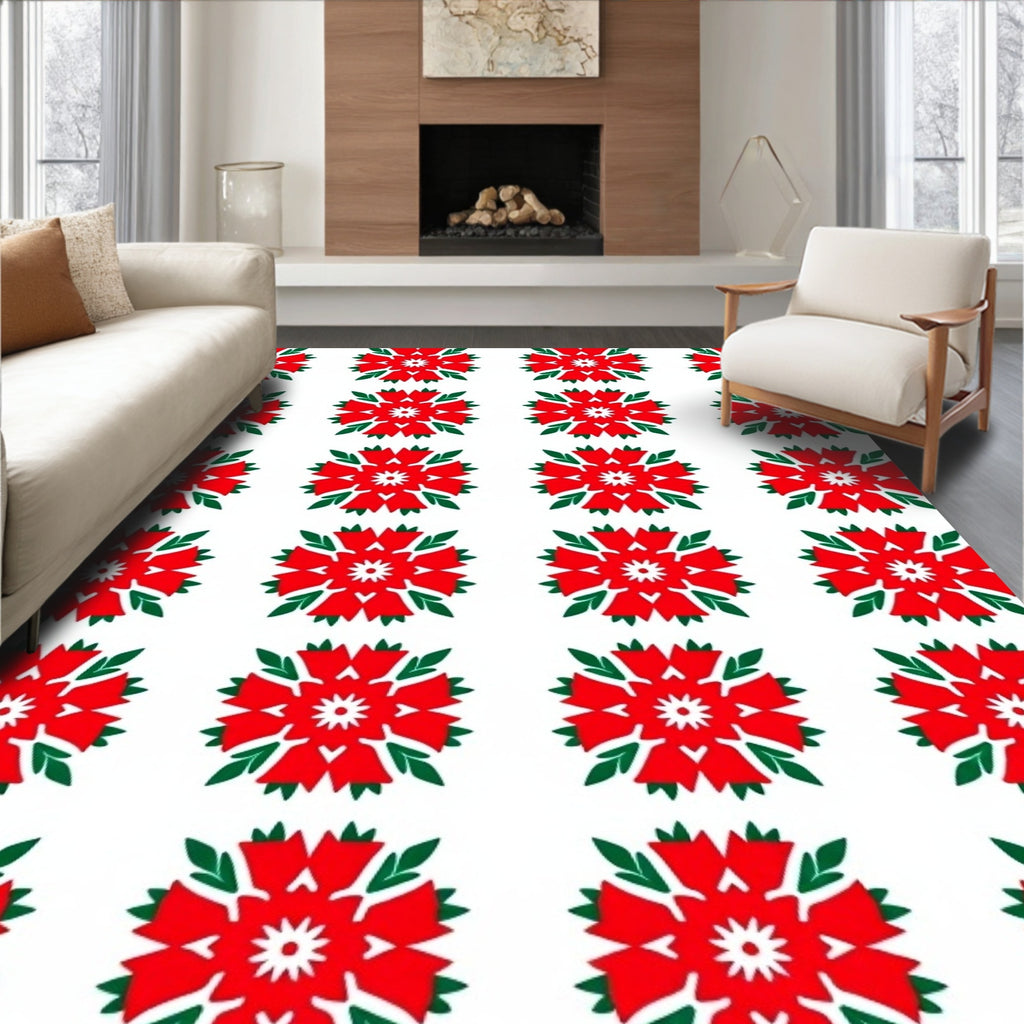 Vibrant Red Floral Medallion Arrangement Rug