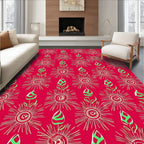 Radiant Red Abstract Floral Arrangement Rug