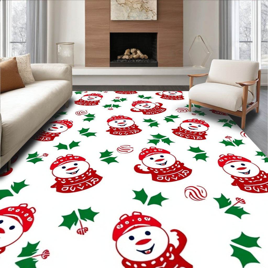 Red White Holly Snowman Repeat Rug