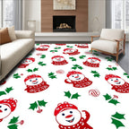 Red White Holly Snowman Repeat Rug