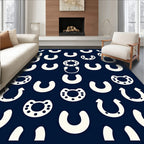 Cream Horseshoe Folk Art Navy Rug