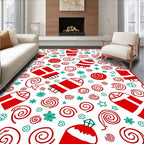 Red White Mitten Swirl Snowflake Ornament Rug