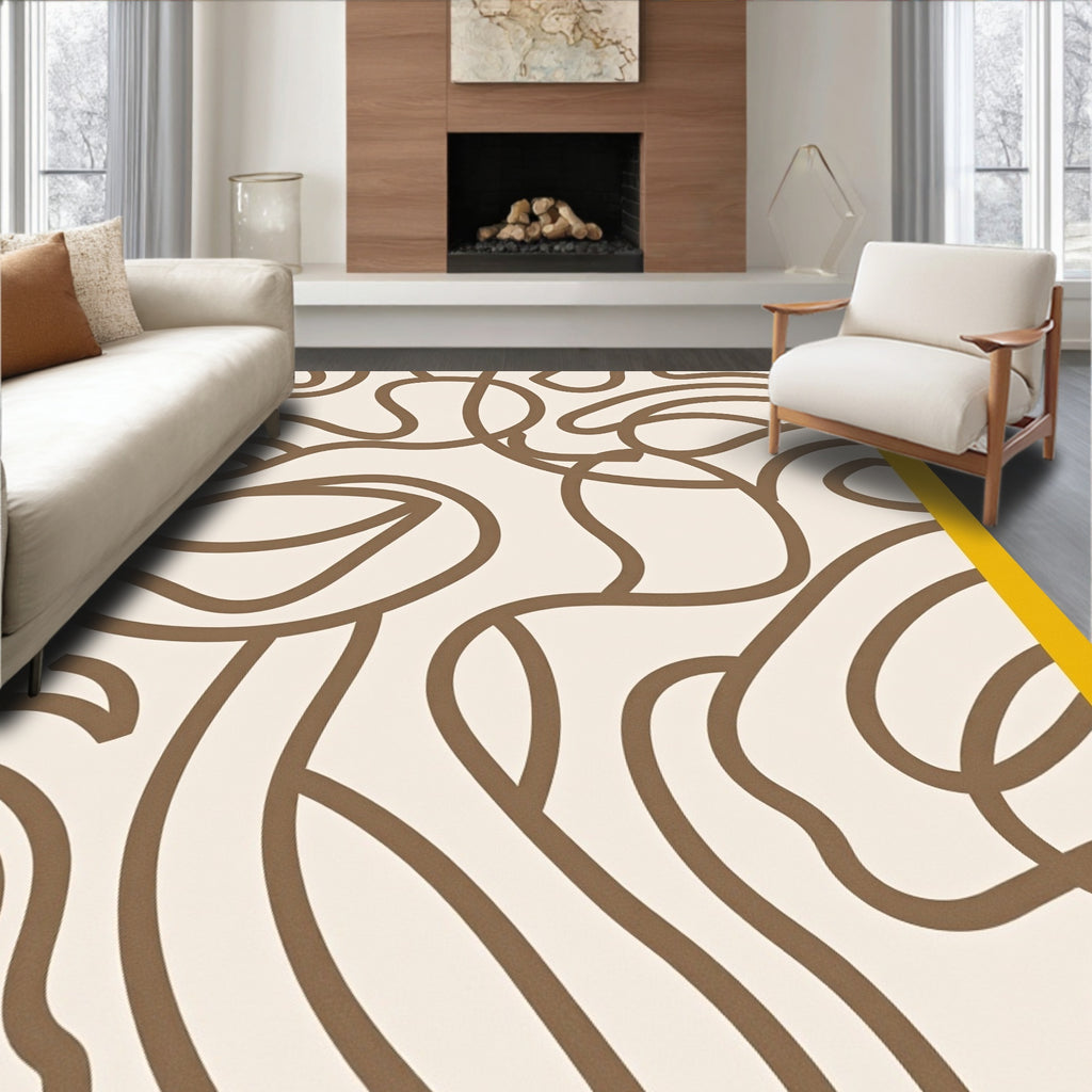 Organic Brown Swirl Cream Abstract Rug