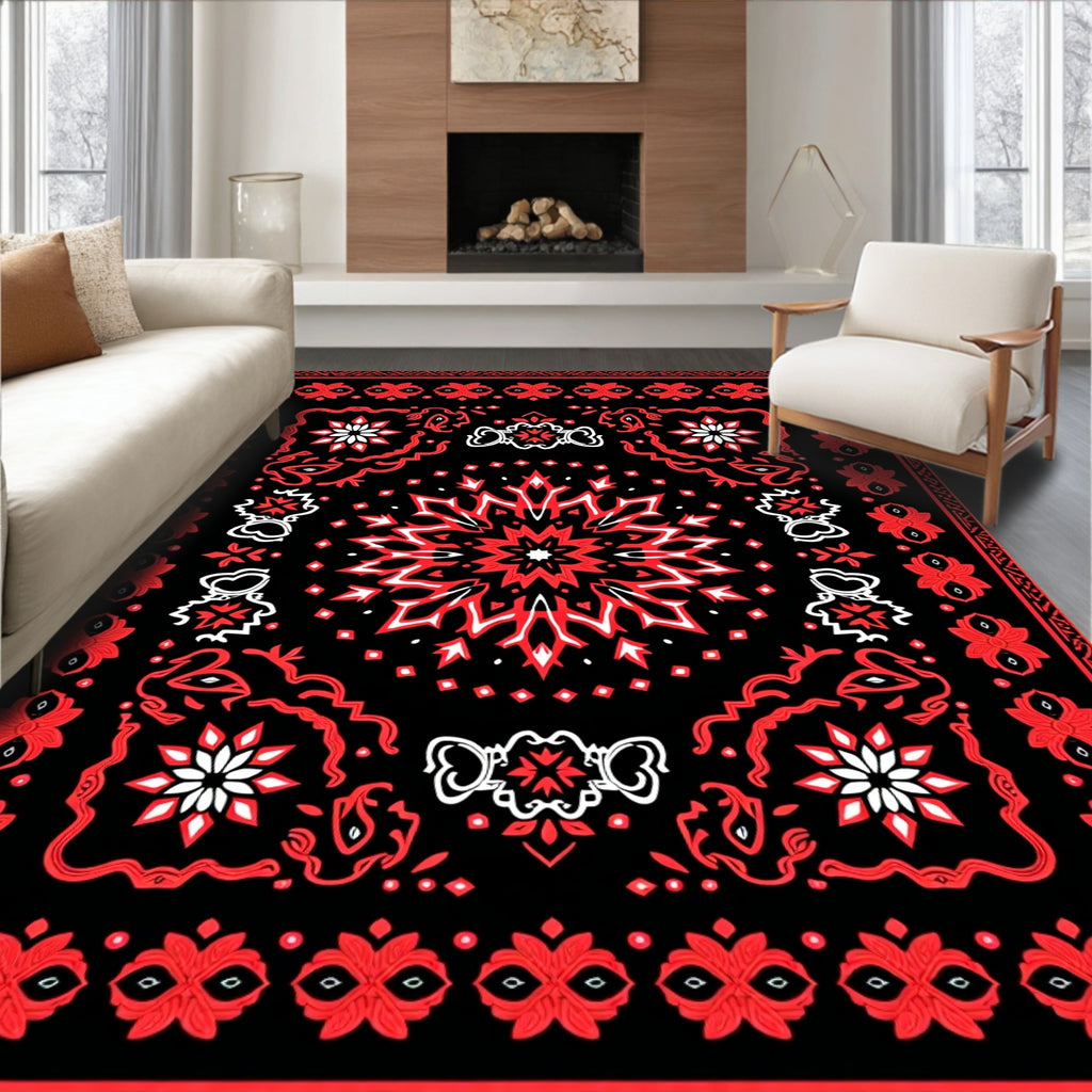 Crimson Black Snowflake Medallion Rug