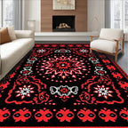 Crimson Black Snowflake Medallion Rug