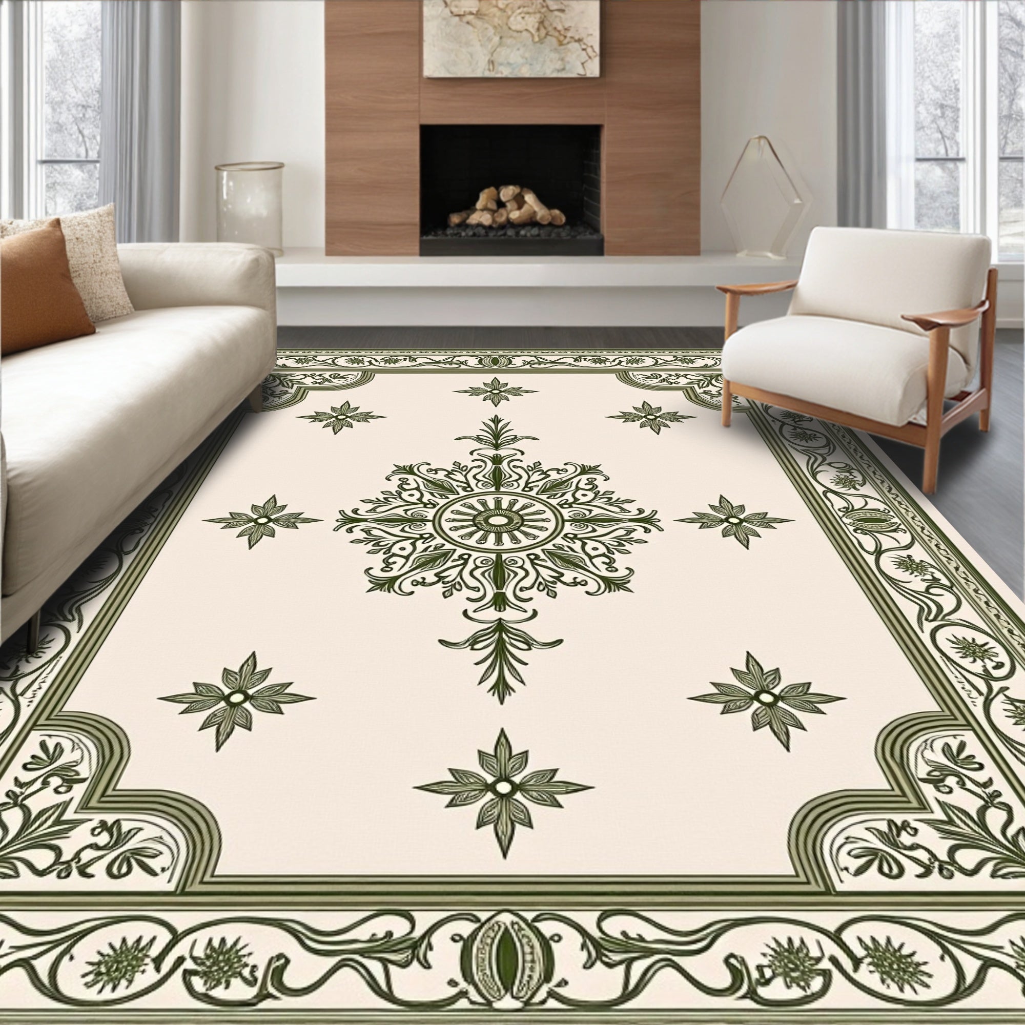 Elegant Green Central Medallion Floral Rug