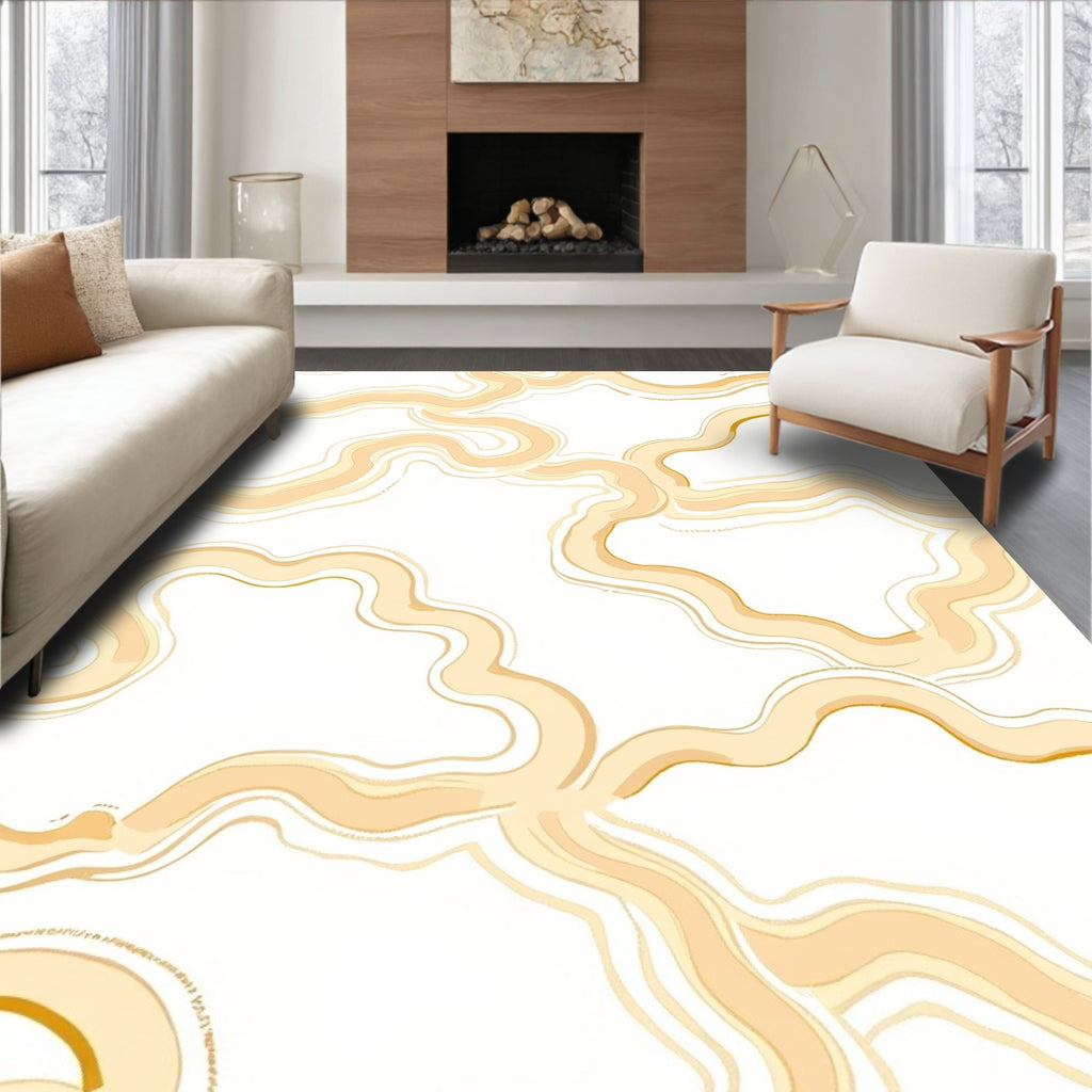 Pale Gold Swirling Abstract Lines Rug