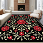 Crimson Floral Branch Symmetry Rug