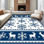 Winter Scenes Deep Blue Snowflake Deer Rug
