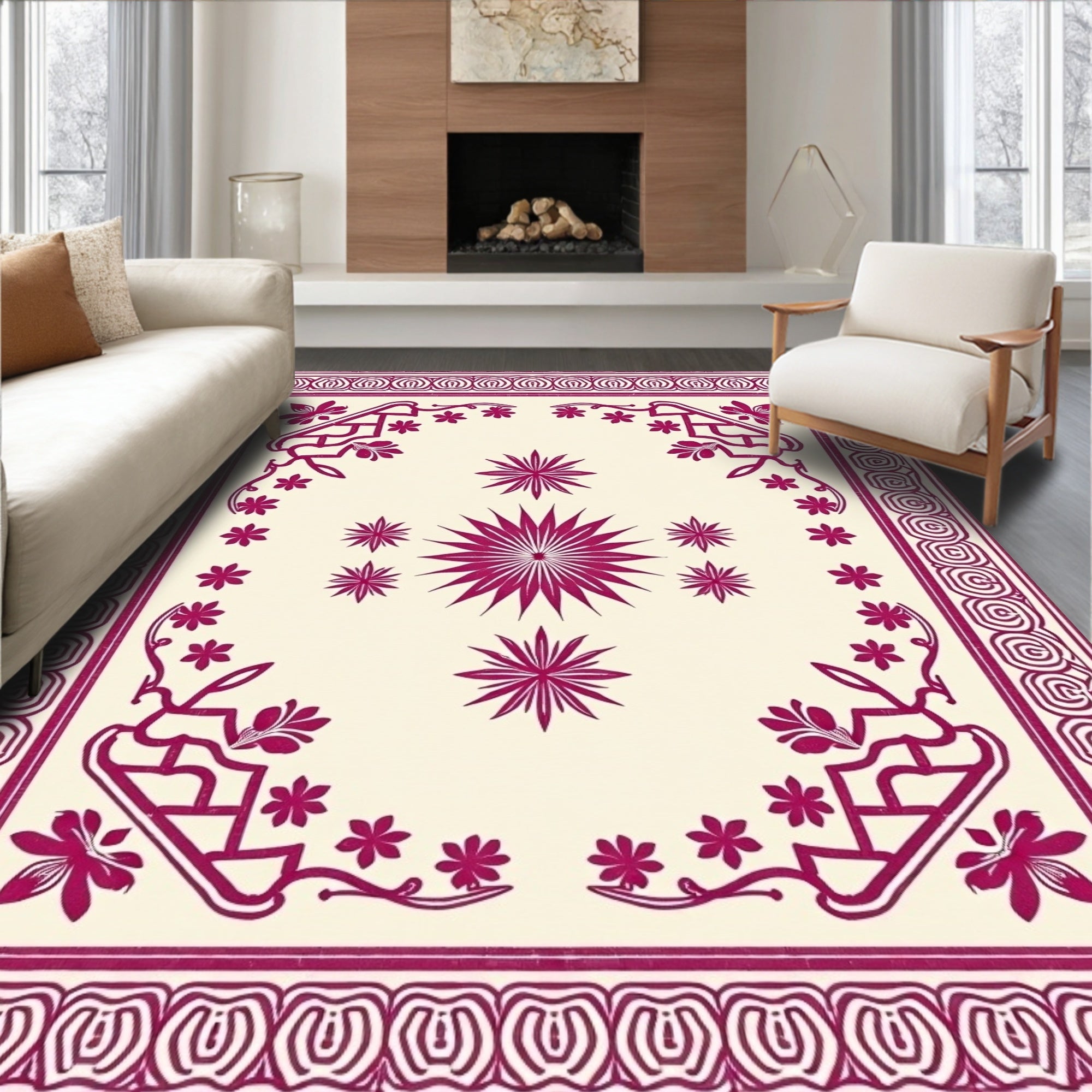 Deep Plum Floral Starburst Medallion Rug