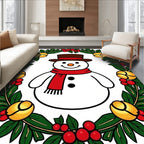 Festive Snowman Red Scarf Wreath Rug