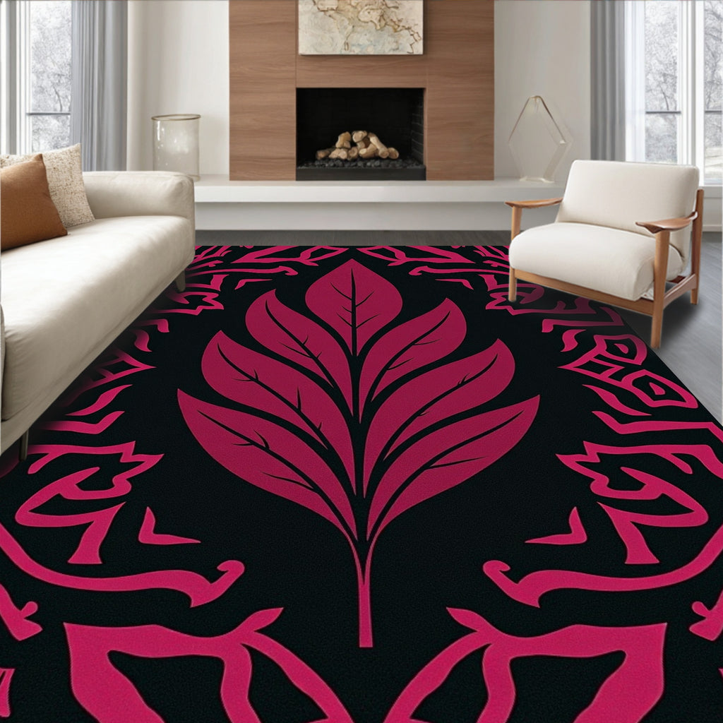 Deep Magenta Floral Border Rug