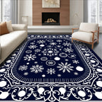 White Snowflakes on Deep Blue Background Rug
