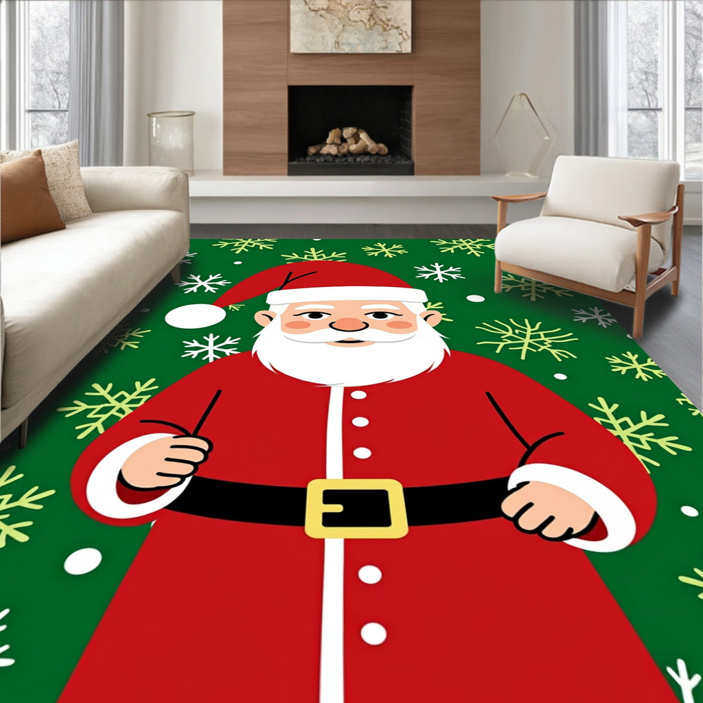 Jolly Santa Claus Snowflake Garland Rug