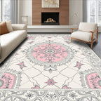 Pink Butterfly Medallion Scrollwork Rug