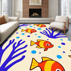 Whimsical Orange Fish Blue Coral Scene Rug