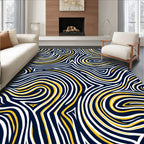 Navy White Yellow Wavy Lines Rug