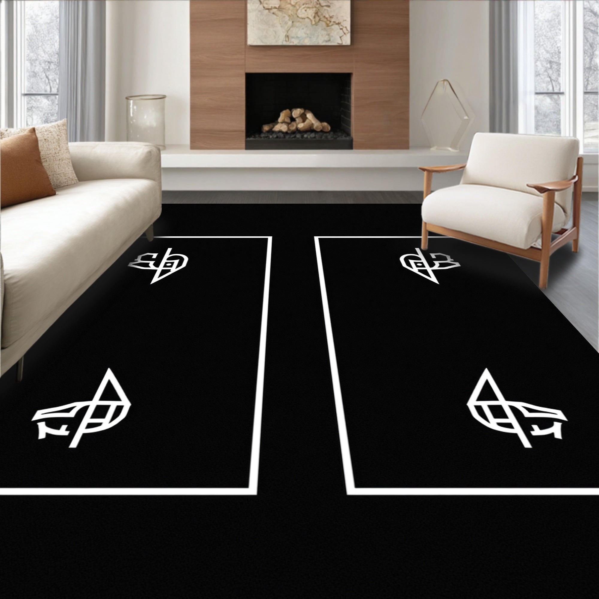 Monochromatic Abstract Animal Line Art Rug