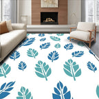 Aqua Blue Leafy Repeating Pattern Rug