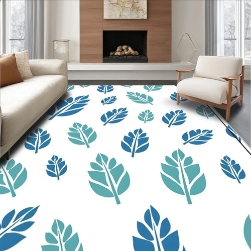 Aqua Blue Leafy Repeating Pattern Rug