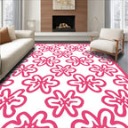 Bright Pink Hand Drawn Floral Contemporary Rug