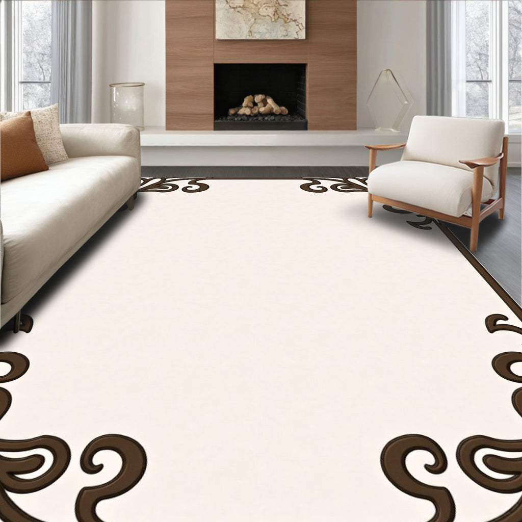 Rich Brown Vintage Scrollwork Frame Rug