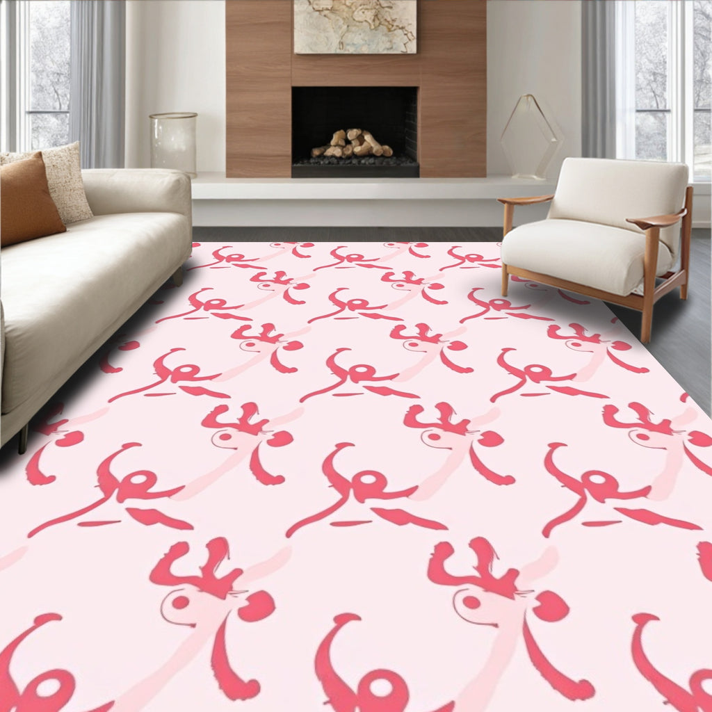 Whimsical Pink Figures Repeating Pattern Rug