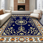 Ornate Midnight Blue Floral Medallion Rug
