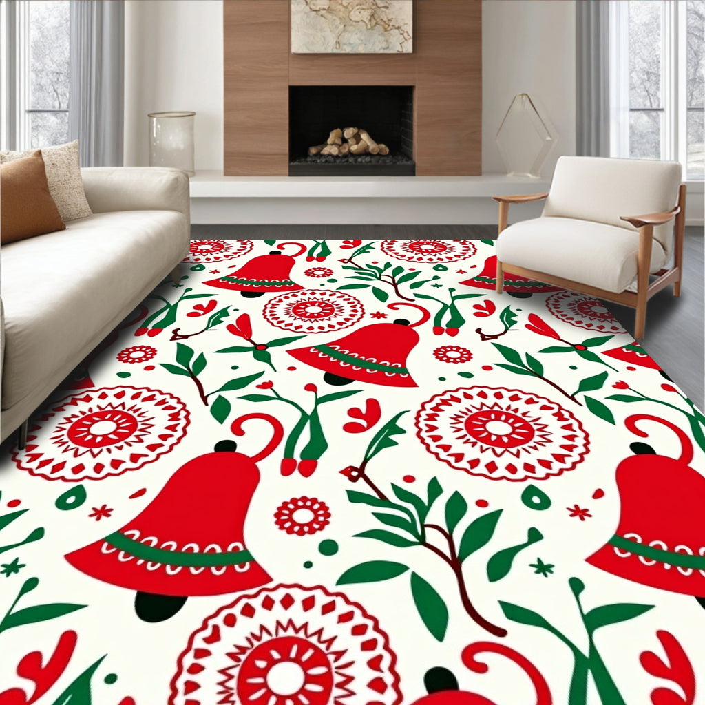 Red Bell Floral Folk Art Rug