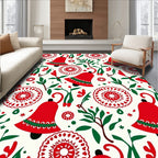 Red Bell Floral Folk Art Rug