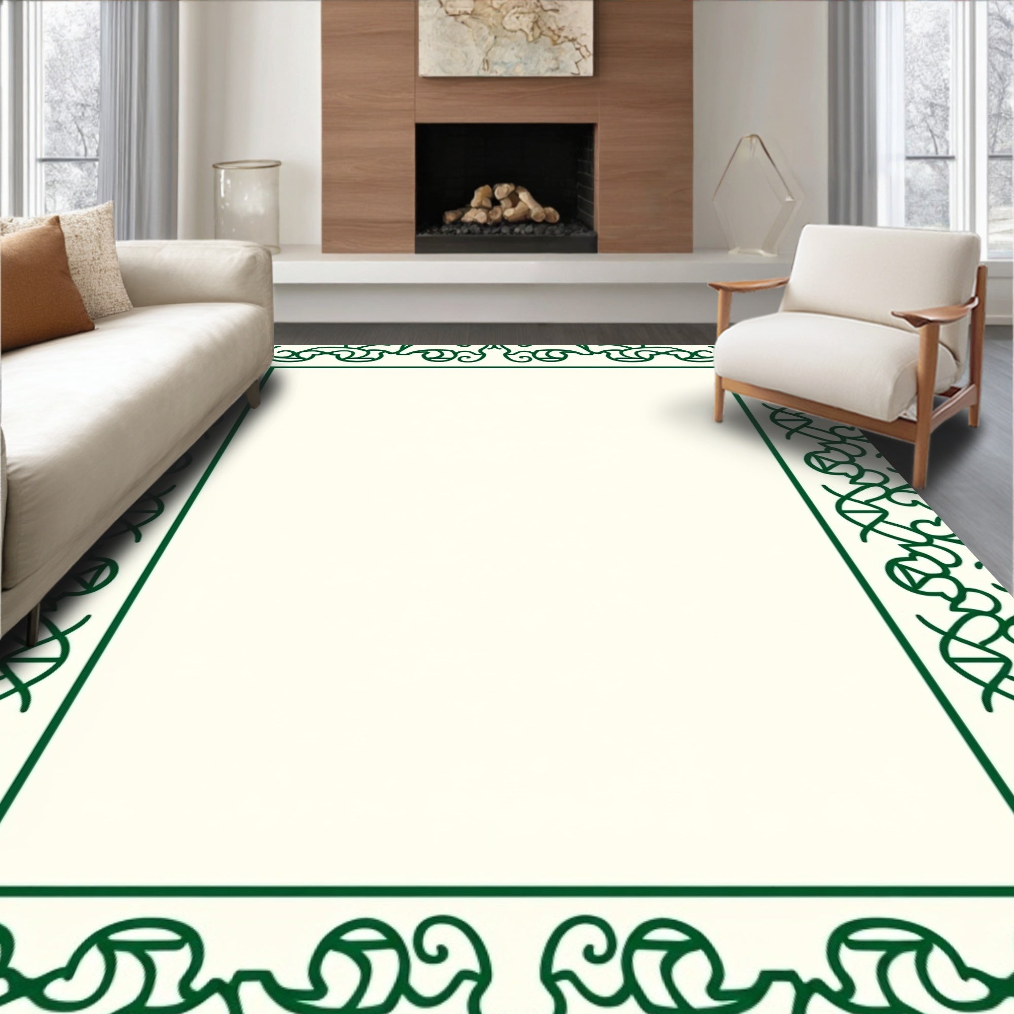 Regal Emerald Swirl Border Rug