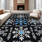 Black White Blue Snowflake Medallion Rug