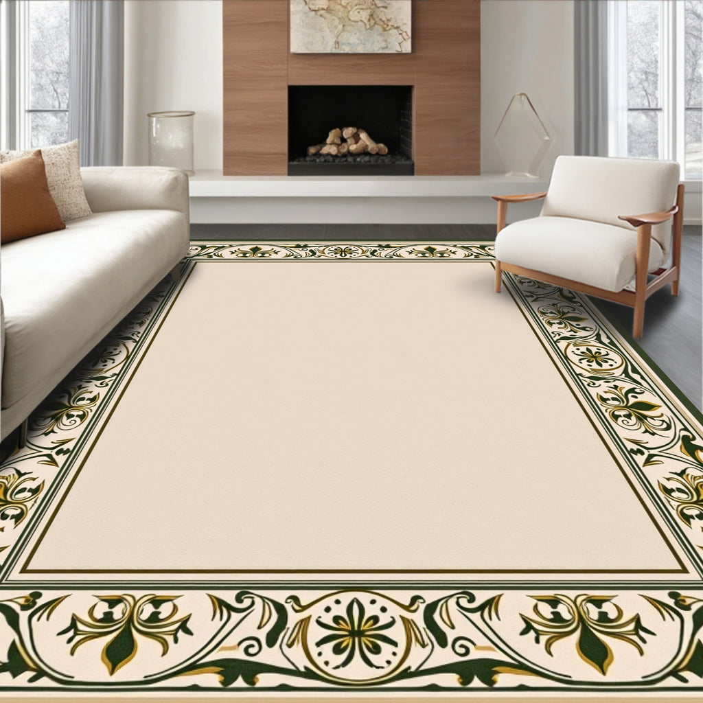 Ornate Emerald Geometric Floral Border Rug