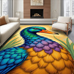 Vibrant Peacock Duck Feather Portrait Rug