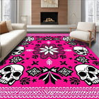 Fuchsia Skulls Floral Mandala Border Rug