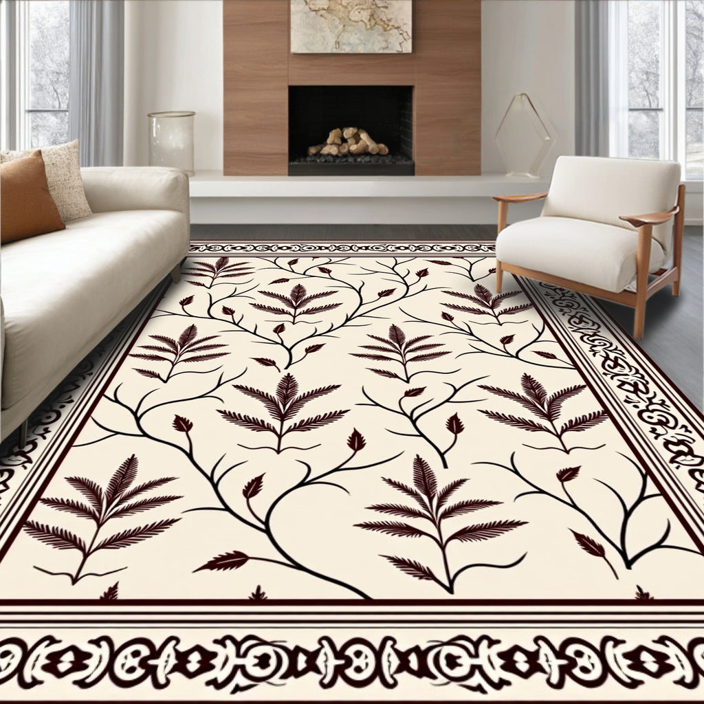 Vintager Leaf Scroll Filigree Border Rug