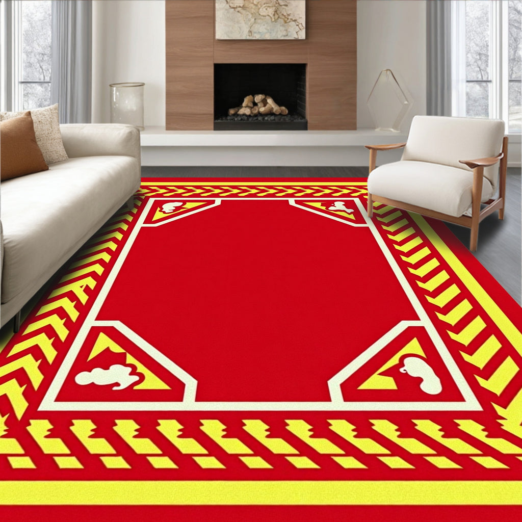 Bold Red Yellow Chevron Border Rug