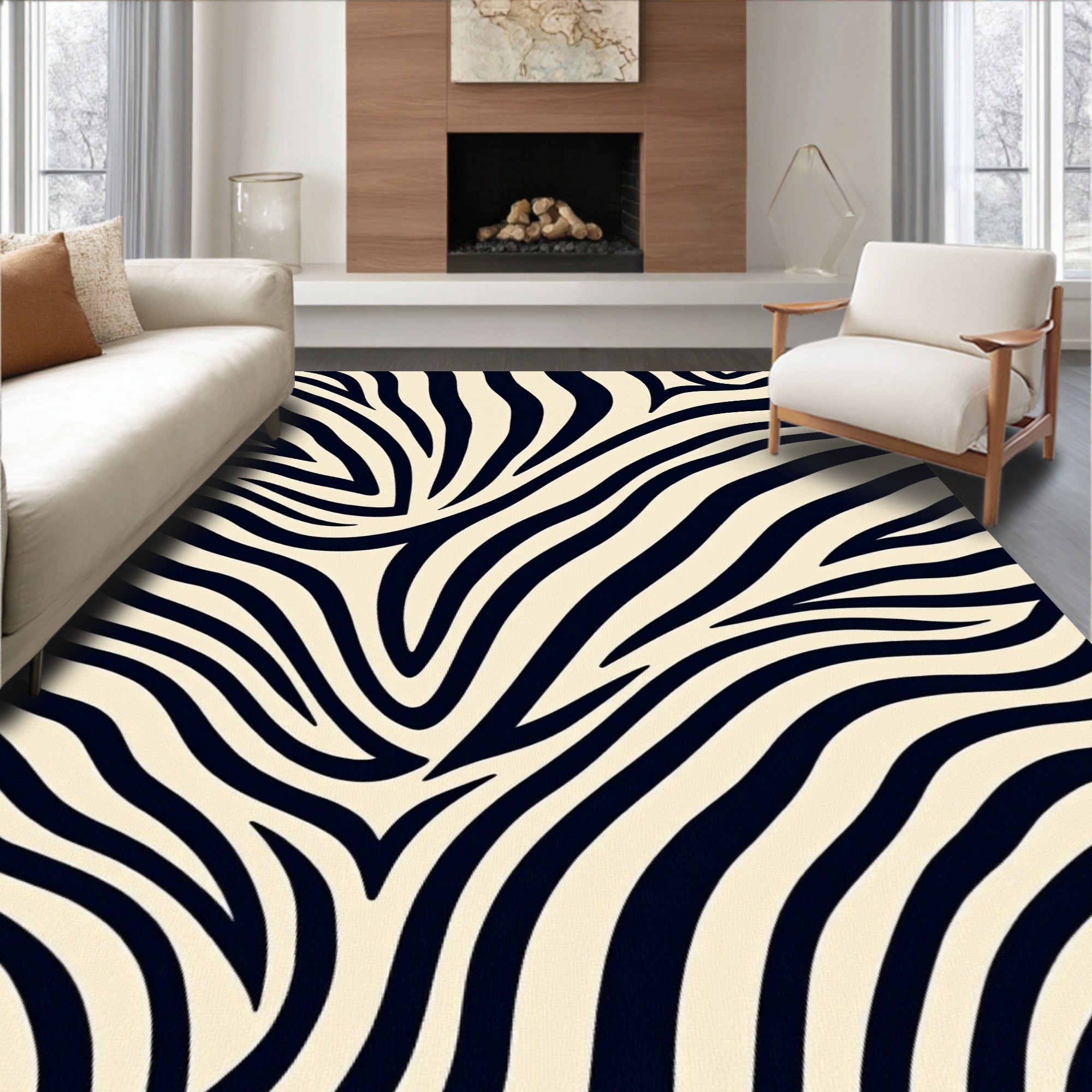 Cream Black Animal Stripes Rug