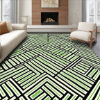 Green Black Intersecting Lines Geometric Rug