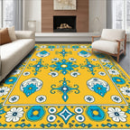 Vibrant Yellow Blue Floral Medallion Rug