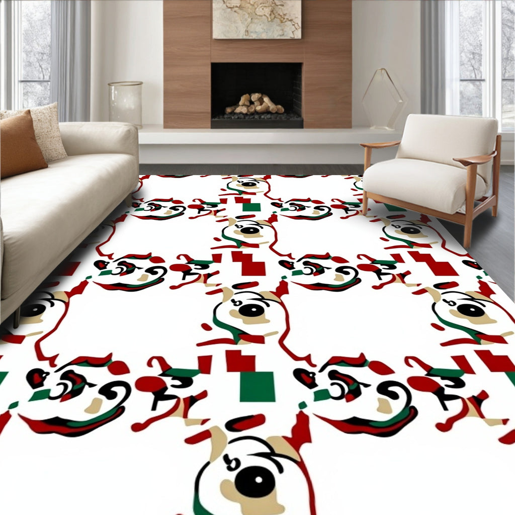 Abstract Red Green Oval Faces Rug