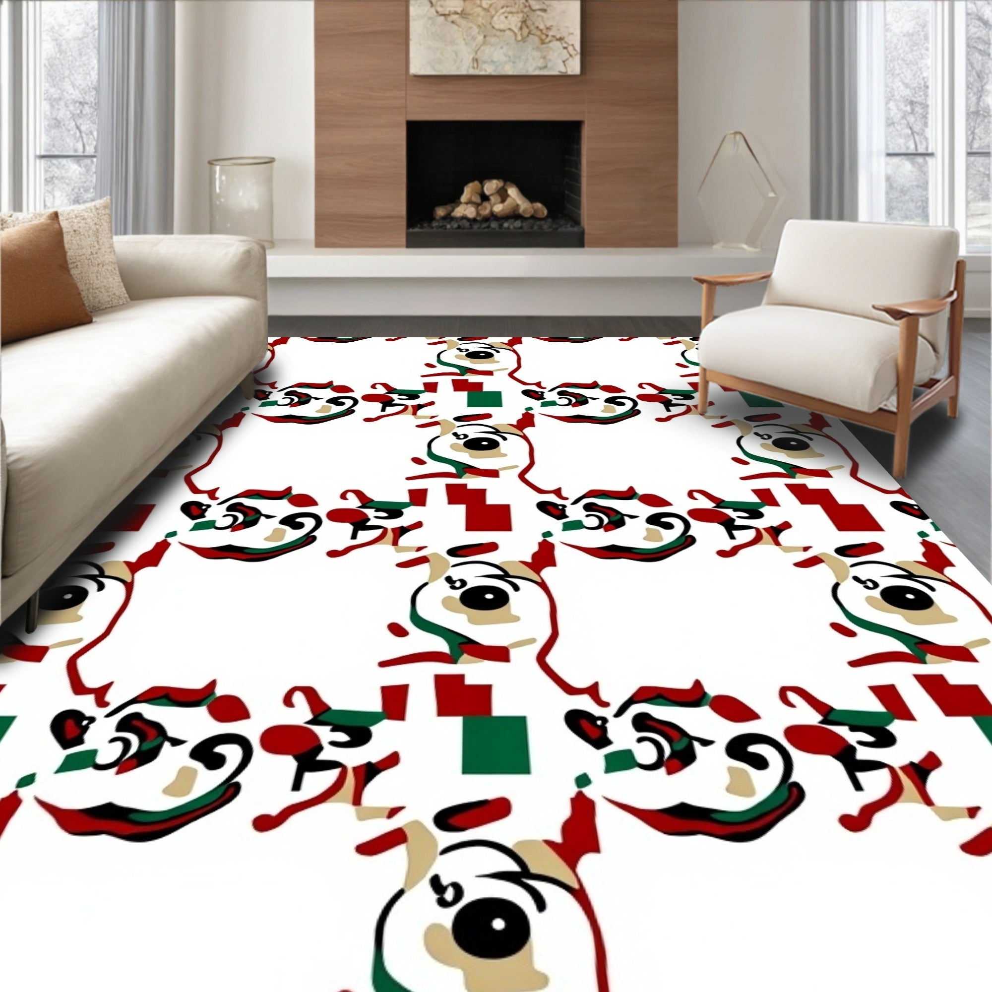 Abstract Red Green Oval Faces Rug