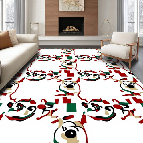 Abstract Red Green Oval Faces Rug