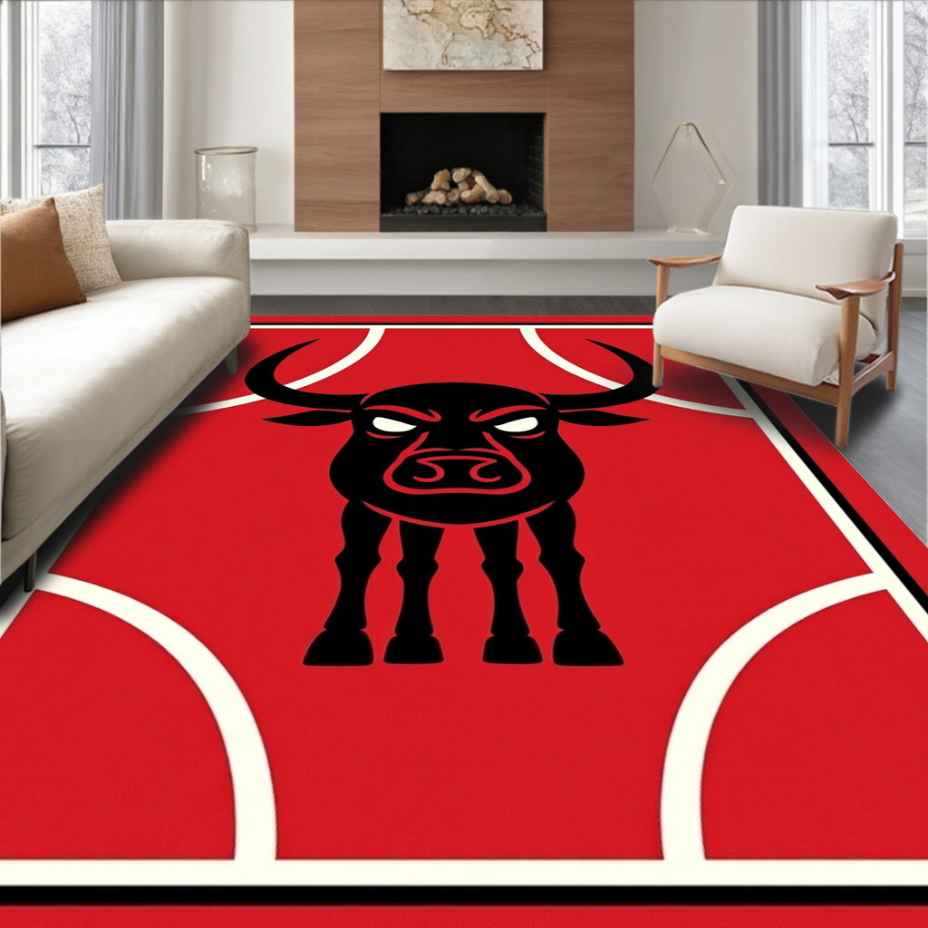 Crimson Bull With White Arch Border Rug